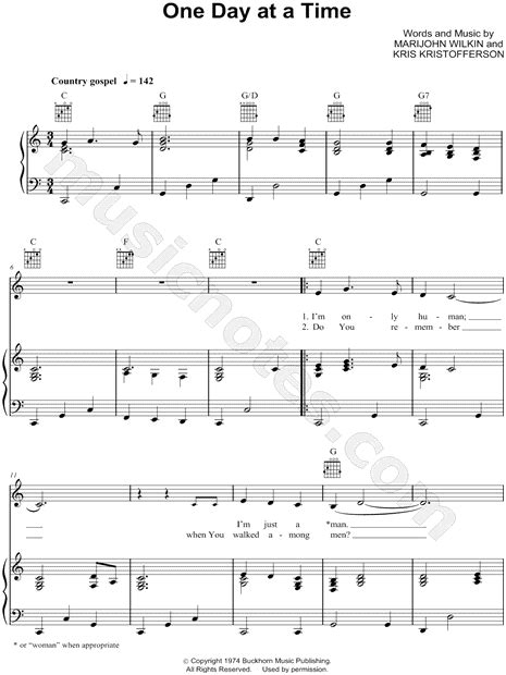 Merle Haggard "One Day at a Time" Sheet Music in C Major (transposable) - Download & Print ...