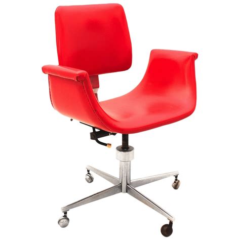 Red Mid Century Modern Swivel Desk Chair Italy 1950 For Sale at 1stdibs
