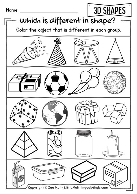 3D Shapes Practice Sheets for Preschool, Pre-K, Kindergarten - Color ...