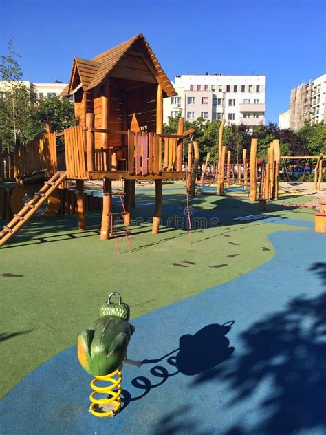 Wooden Playground Structure in City Stock Image - Image of ground, ecological: 76333325