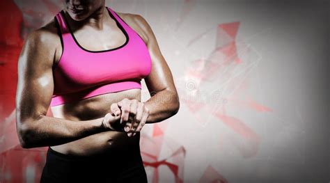 Composite Image of Muscular Woman Flexing Her Arm Stock Image - Image of geometry, dedicated ...