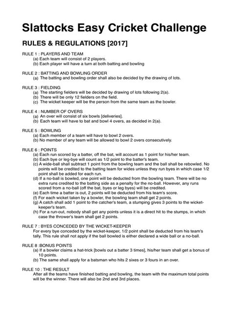 Slattocks Easy Cricket Challenge: Rules & Regulations [2017] | Bowling ...