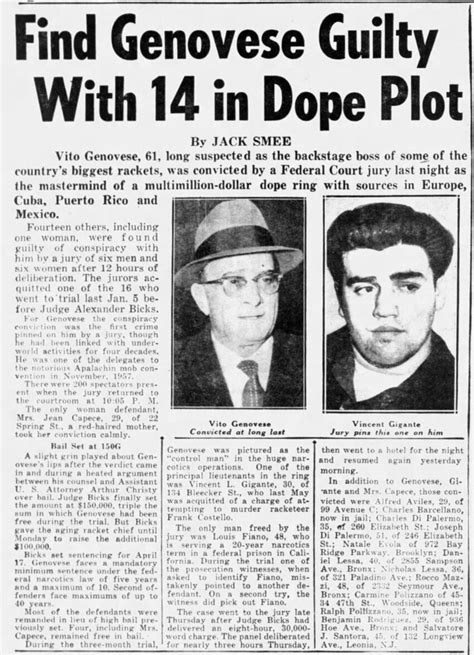 Vito Genovese: Narcotics Arrest, Trial, Conviction and Sentencing (1958-1959) : r/Mafia