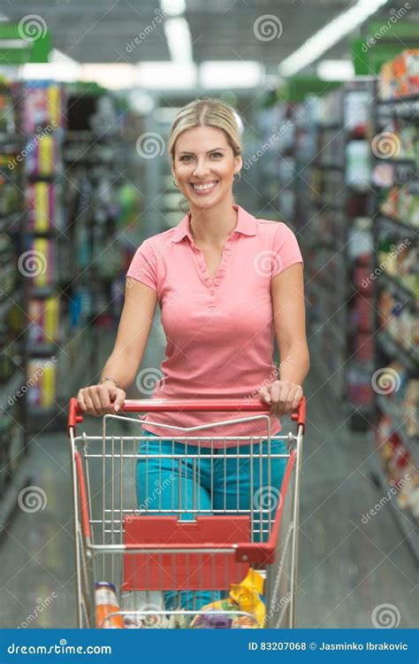 Beautiful Woman Shopping in a Grocery Store Supermarket Stock Photo - Image of american, healthy ...