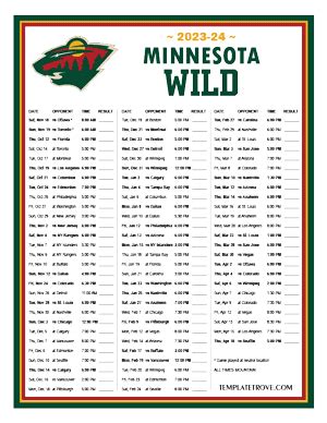 Printable 2023-2024 Minnesota Wild Schedule