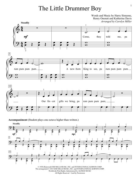 The Little Drummer Boy sheet music by Carolyn Miller (Educational Piano – 173415)