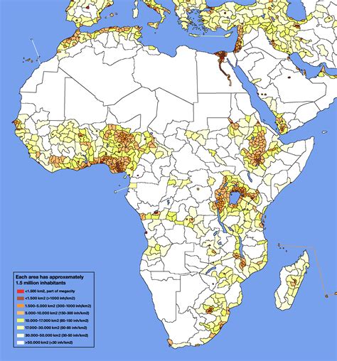 Africa population density, absolute amount of 1.5 million per surface | Geography map, Map ...