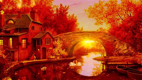 Cozy Autumn Village Ambience 🍁 Fall Town, Rustling Leaves, Chatter ...