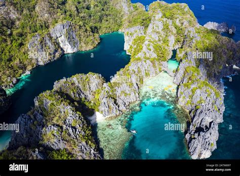 View from above, stunning aerial view of the Big Lagoon and the Small Lagoon, two beautiful bays ...