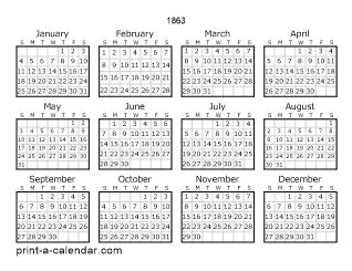 Download 1863 Printable Calendars