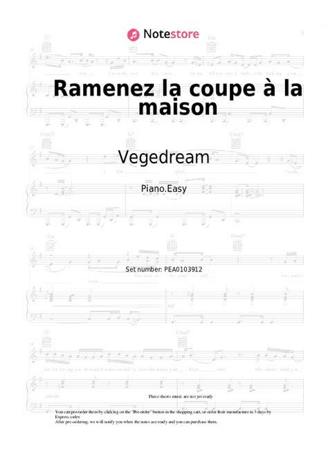 Ramenez la coupe à la maison piano sheet music easy Vegedream in Note ...