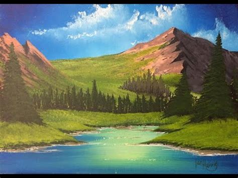 TIME LAPSE, tribute to Bob Ross"s Mountain ridge lake in acrylic - YouTube