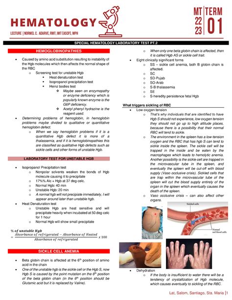 -LEC 4- Special Hematology Laboratory Tests PART 2 - LECTURE |Normel C. Adarve, RMT, IMT (ASCP ...