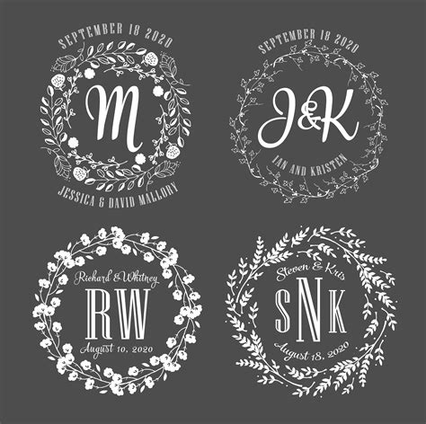 4 Wedding Monogram Templates Bundle Wedding Initials | Etsy