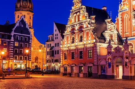 Riga, Latvia: Old Town at Night Stock Photo - Image of estate, ancient ...