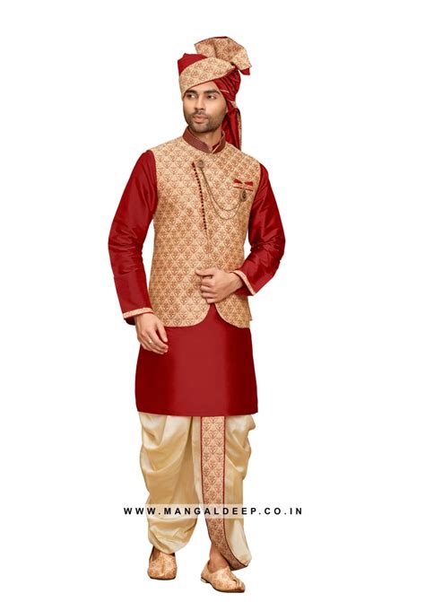 Magestic Jacquard Silk Kurta Dhoti with Nehru Jacket for Men