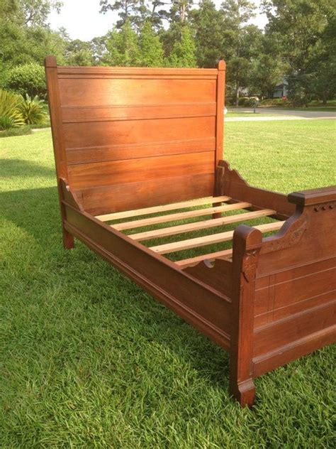 Antique Vintage Carved High-back Wood Bed With Headboard Footboard ...