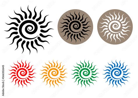 Set Colorful Tribal Sun Tattoo Sonnenrad Symbol, sun wheel sign. Summer icon. The ancient ...