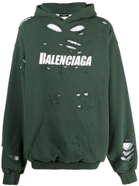 Compare balenciaga destroyed logo hoodie - green products from over ...