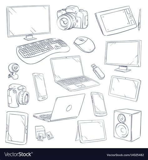 Hand drawn sketch computer technology gadgets Vector Image