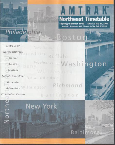 Amtrak Northeast Timetable Spring-Summer 1999