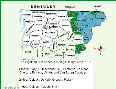 The Highland Rim TN WX Blog: TN School Closings/Delays Map: 1/22