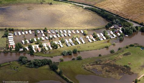 Offenham Park Caravan Site during the great floods of 2007 from the air | aerial photographs of ...