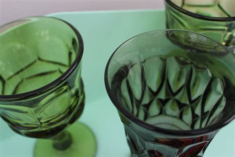 Vintage Green Drinking Glasses, Vintage Glassware, Mid Century Glasses, Footed Glasses, Vintage ...