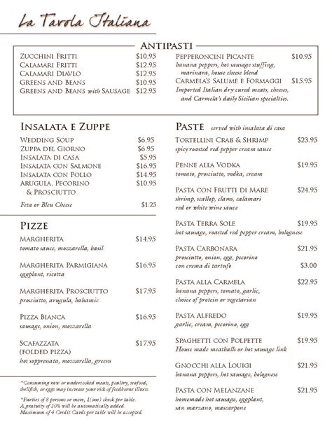 Authentic Italian Menu | La Tavola Italiana | Pittsburgh, PA