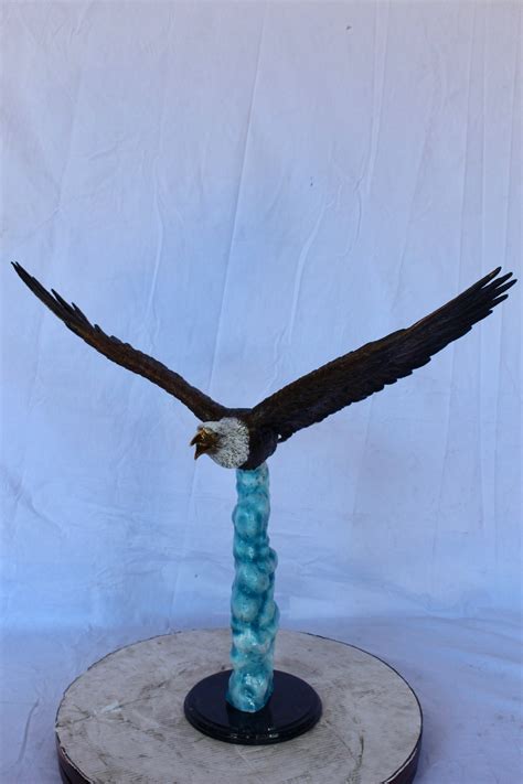 Colored soaring eagle bronze statue - Size: 32"L x 18"W x 29"H. - NiFAO