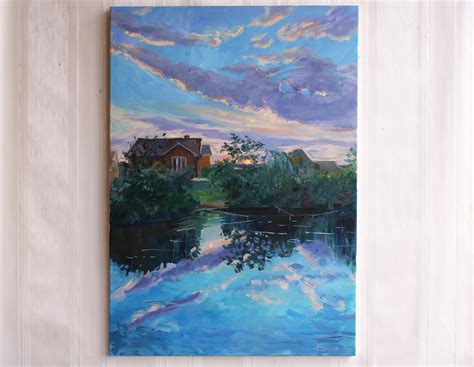 Blue Sky Oil Painting Summer Landscape Sky and Lake Art Home Painting ...