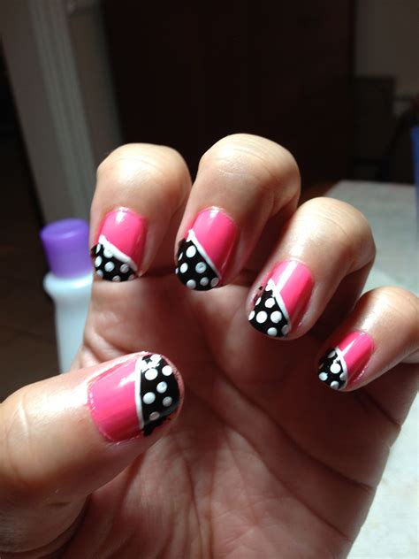 Pink, black and white polka dot nails - Planning on doing this design as an accent nail ...