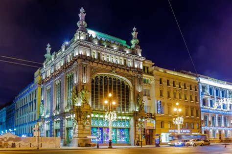 Night View of Buildings Eliseevsky Store on Nevsky Prospekt, St. Petersburg Editorial Stock ...