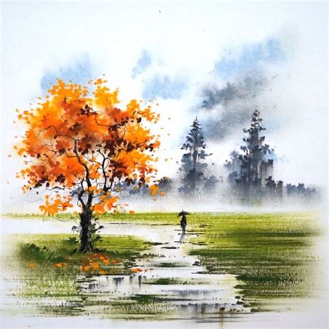 Rainy season scenery drawing with oil pastel | Beautiful drawing of a rainy season scene… in ...