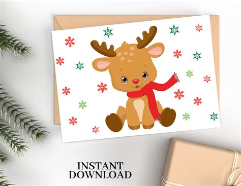 Reindeer Christmas Card Printable 4 x 6 | Etsy