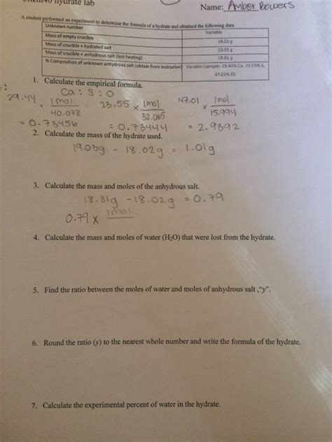 Solved Calculate the mass and moles of the anhydrous salt. | Chegg.com