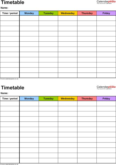 Timetable Templates For School in Excel Format