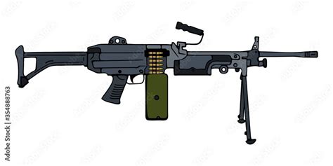 Hand-drawn Machine Gun M249 SAW. Cartoon vector illustration Stock ...