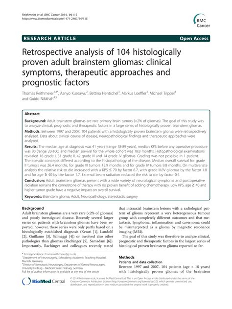 (PDF) Retrospective analysis of 104 histologically proven adult brainstem gliomas: Clinical ...