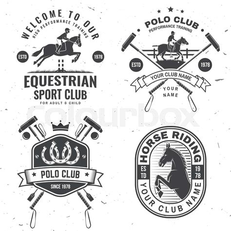 Set of polo and horse riding club patch, emblem, logo. Vector ...