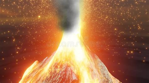 A Powerful Volcano Violently Erupting, Sending Streams of Molten Lava ...