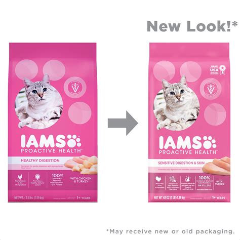 IAMS PROACTIVE HEALTH Adult Sensitive Digestion & Skin, Dry Cat Food with Turkey Cat Kibble 3 lb ...