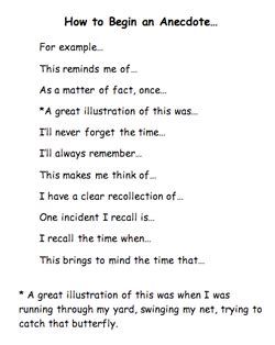 How to Begin an Anecdote-Love this for the simple fact it can make explanatory writing more ...