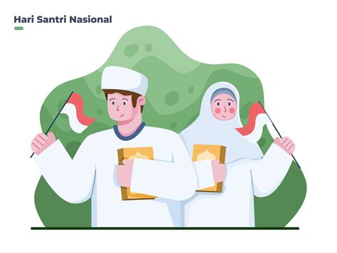 Illustration Muslim boy and girl celebrate national santri day at 22 ...