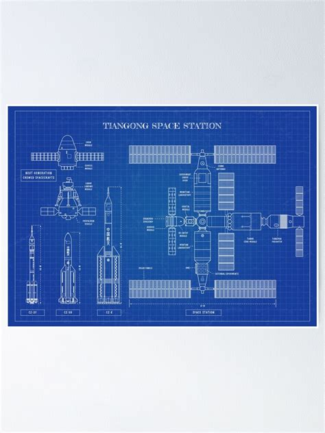 "Tiangong Space Station (Blueprint)" Poster for Sale by BGALAXY | Redbubble