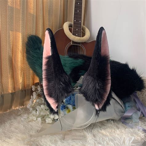 Cosplay Tighnari Ears Tail Set Handmade Green Fox Ears Tail Furry Faux ...