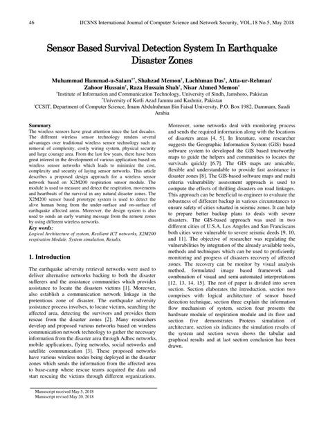 (PDF) Sensor Based Survival Detection System In Earthquake Disaster Zones