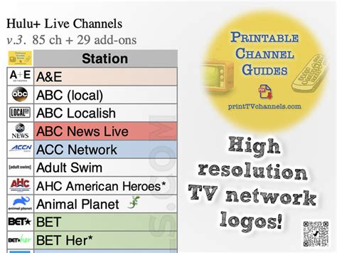 Printable List Of Hulu Live Channels