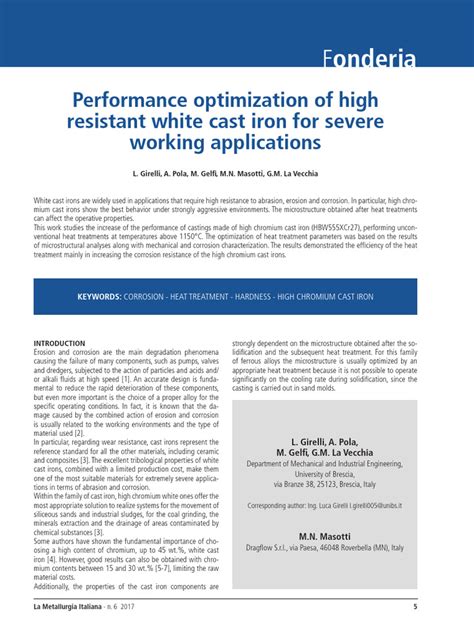 Performance Optimization of High Resistant White Cast Iron For Severe Working Applications | PDF ...