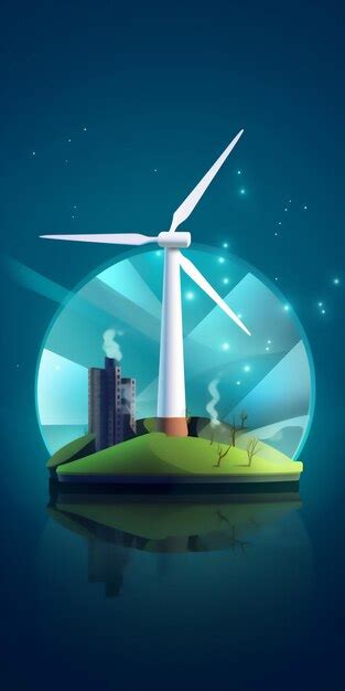 Premium AI Image | A wind turbine is in front of a city and the logo ...